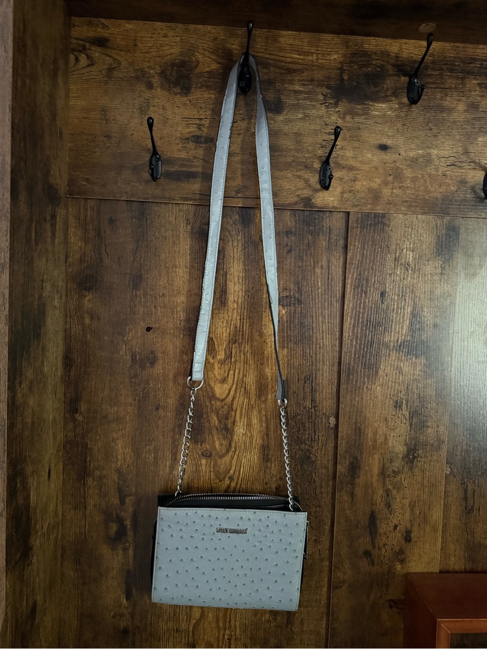 Steve Madden Light Gray Crossbody with Chain-Trim Strap